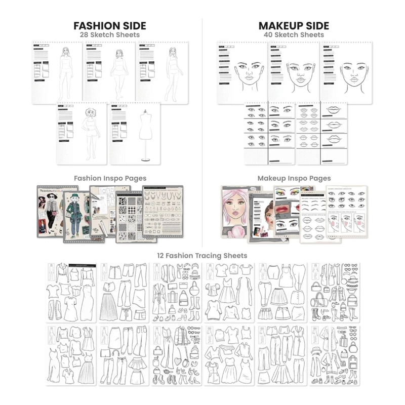 LIBRETA CUADERNO PARA DISEÑAR ROSTRO Y ROPA FASHION ANGELS AGUA - 3