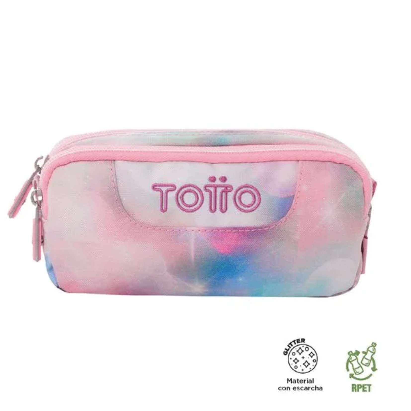 ESTUCHE ESCOLAR ROSADO GLITTER MULTIUSO TOTTO ORGANIZADOR DE LAPICES - 1