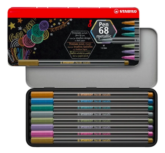STABILO TIRALINEAS PEN 68 METALLIC ESTUCHE METAL 8 UNIDADES - 1