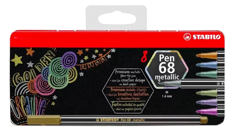 STABILO TIRALINEAS PEN 68 METALLIC ESTUCHE METAL 8 UNIDADES - 2