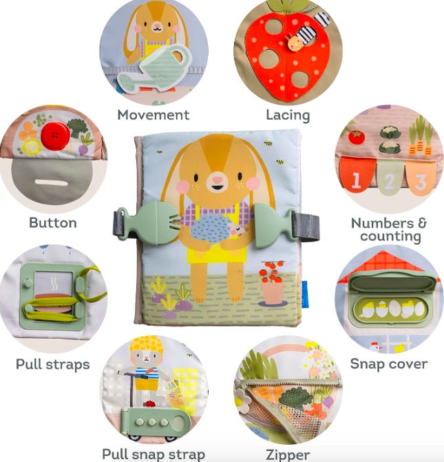 LIBRO DE TELA SENSORIAL Y HABILIDAD MOTORA DIDACTICO TAF PARA BEBE S - 2