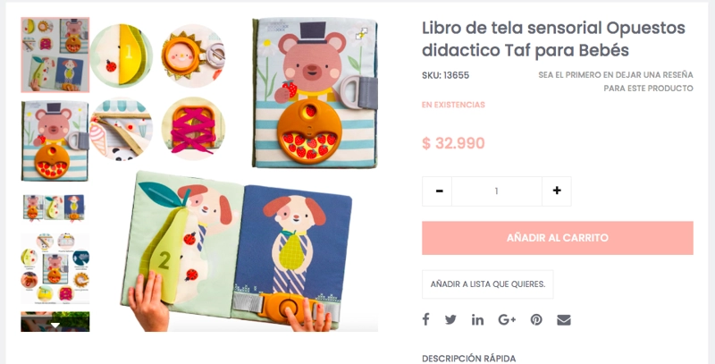 LIBRO DE TELA SENSORIAL Y HABILIDAD MOTORA DIDACTICO TAF PARA BEBE S - 6