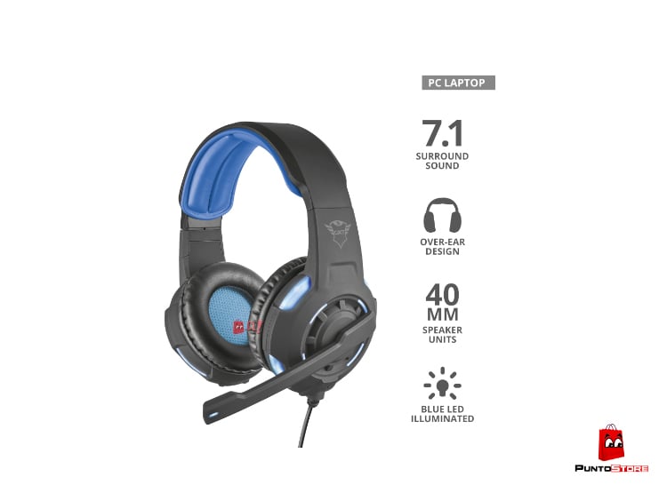 AUDÍFONOS GAMER TRUST HEADSET GXT 350 RADIUS LED SONIDO 7.1 PS AZUL - 2