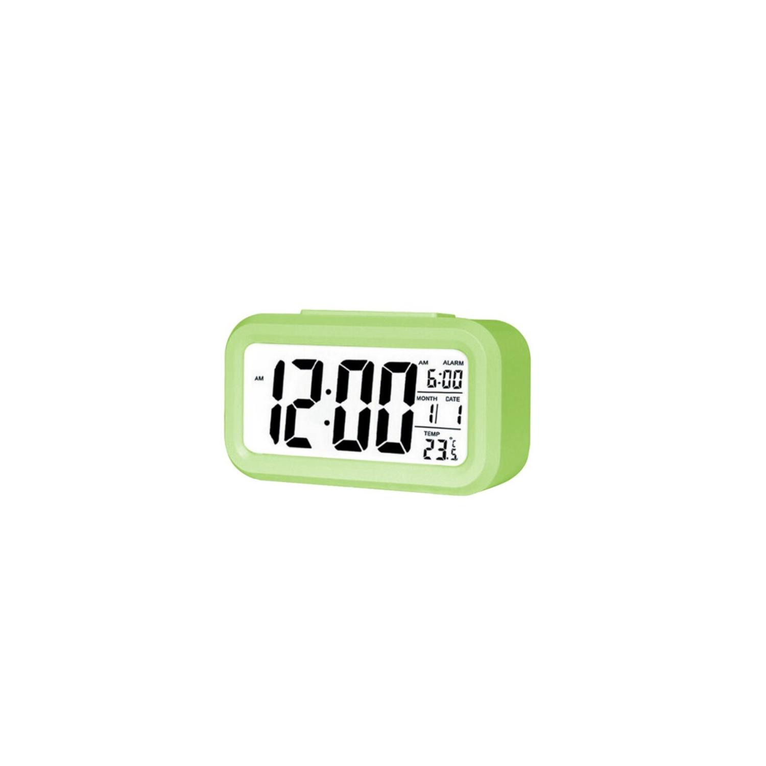 RELOJ DESPERTADOR PANTALLA LCD FECHA Y CALENDARIO VERDE - PS