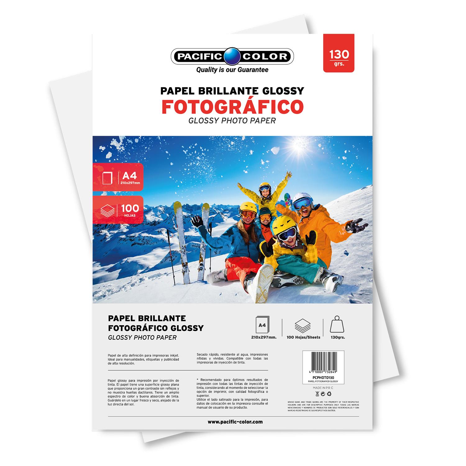 PAPEL FOTOGRÁFICO PACIFIC COLOR 100 HOJAS GLOSSY 130GRS A4 - 1