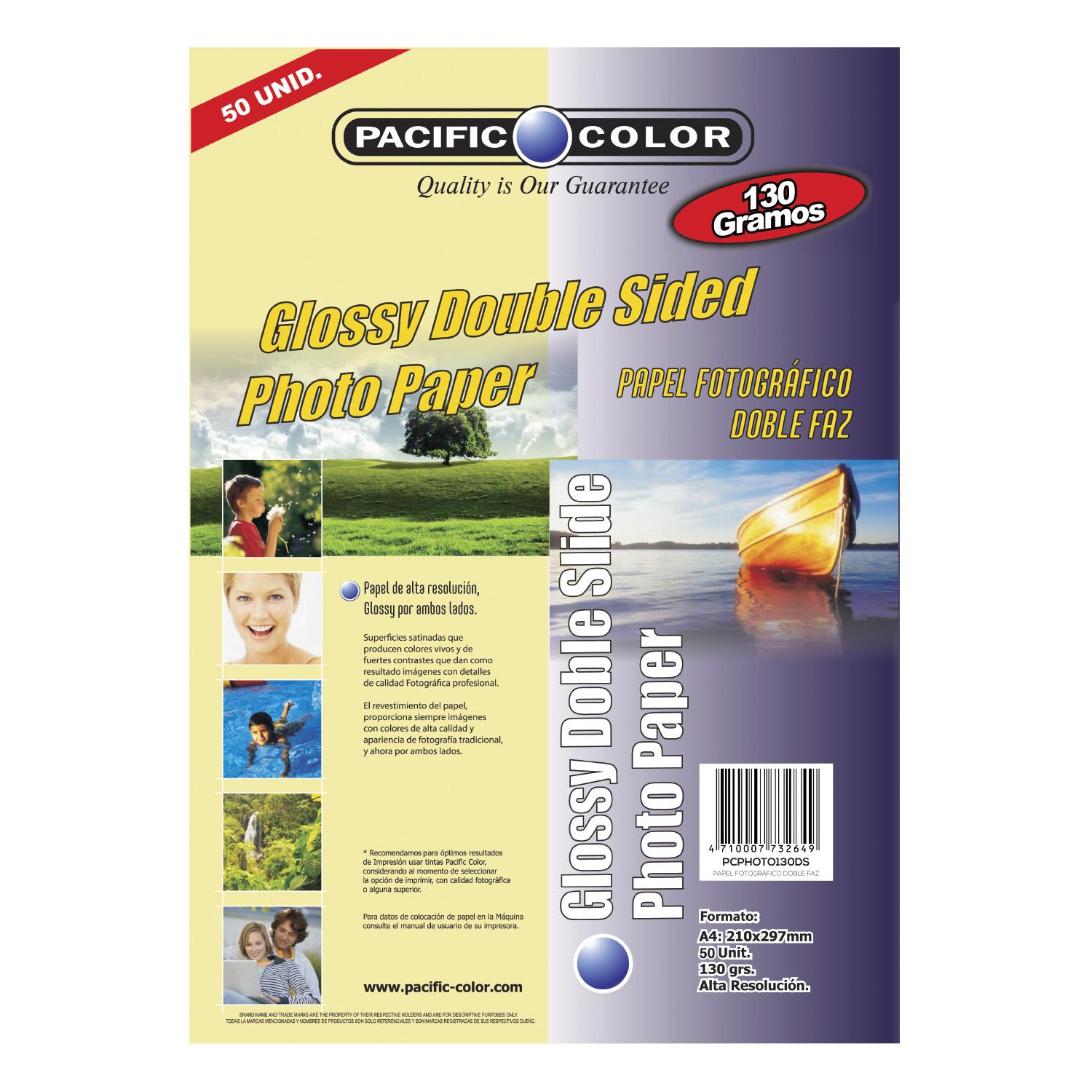 PAPEL FOTOGRÁFICO PACIFIC COLOR 50 HOJAS DOBLE FAZ GLOSSY 130GRS A4 - 1