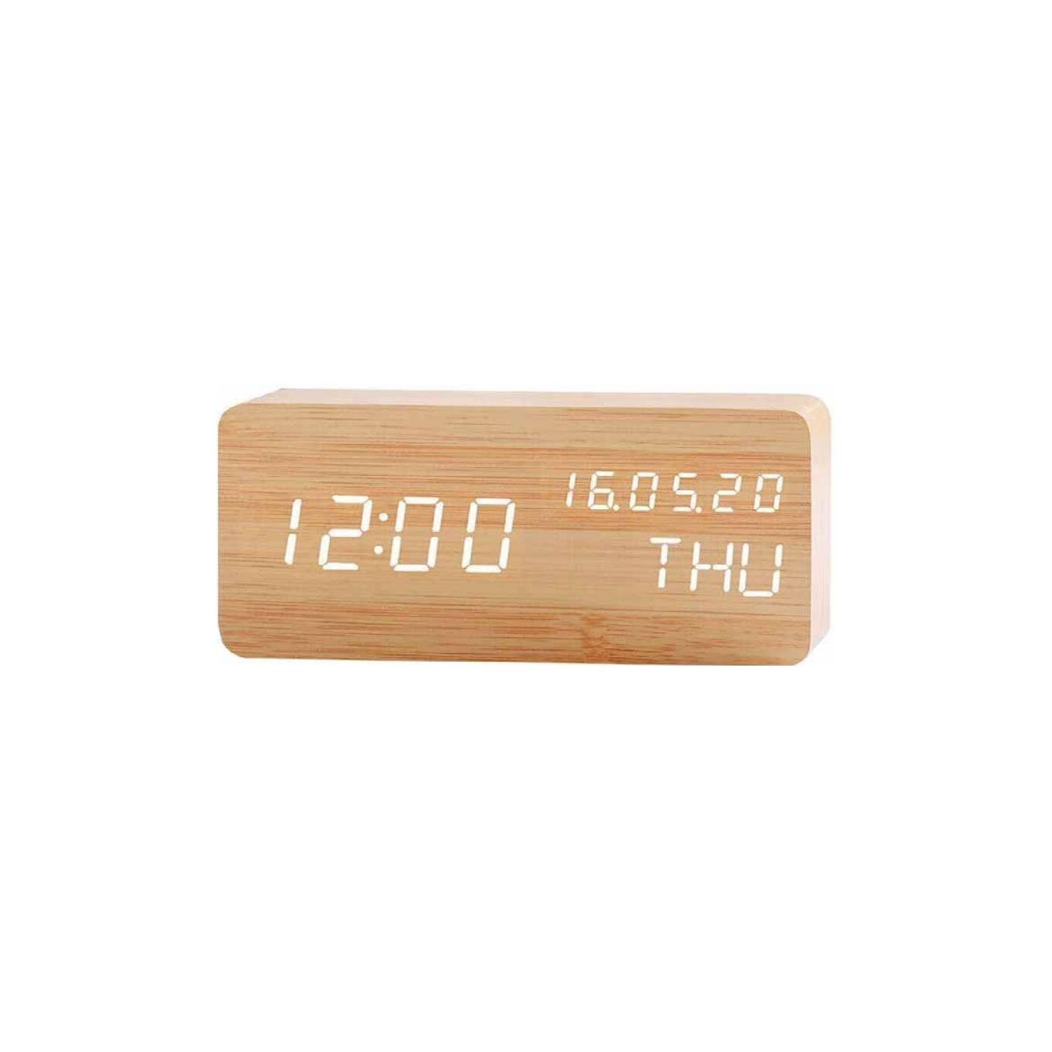 RELOJ DESPERTADOR DE MADERA CON PANTALLA DIGITAL - PS - 1