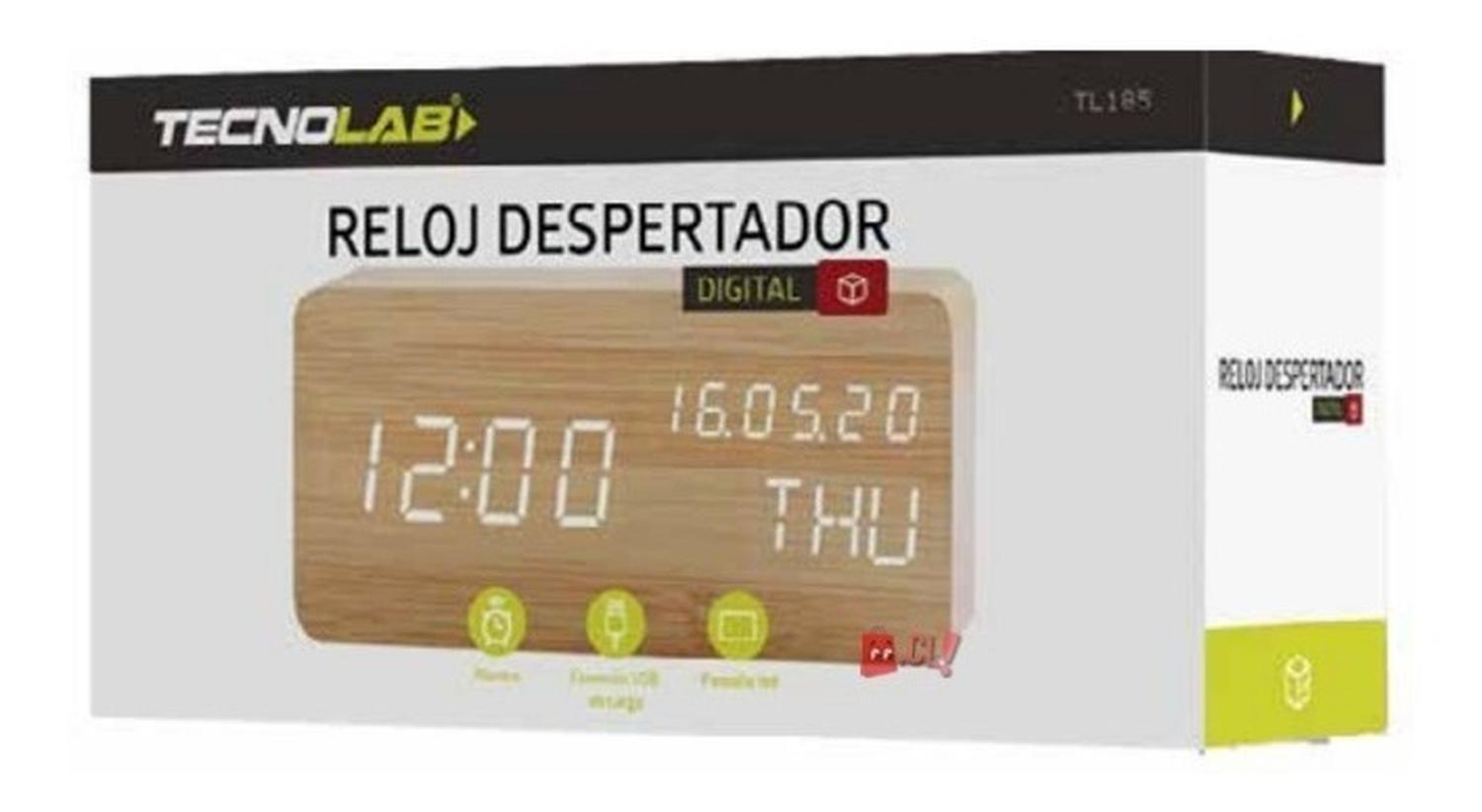 RELOJ DESPERTADOR DE MADERA CON PANTALLA DIGITAL - PS - 3
