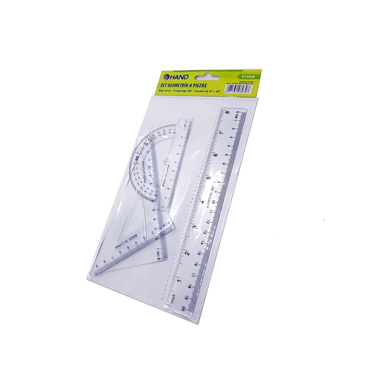 SET GEOMETRÍA REGLA 20CMS + TRANSPORTADOR Y 2 ESCUADRAS - PS - 1