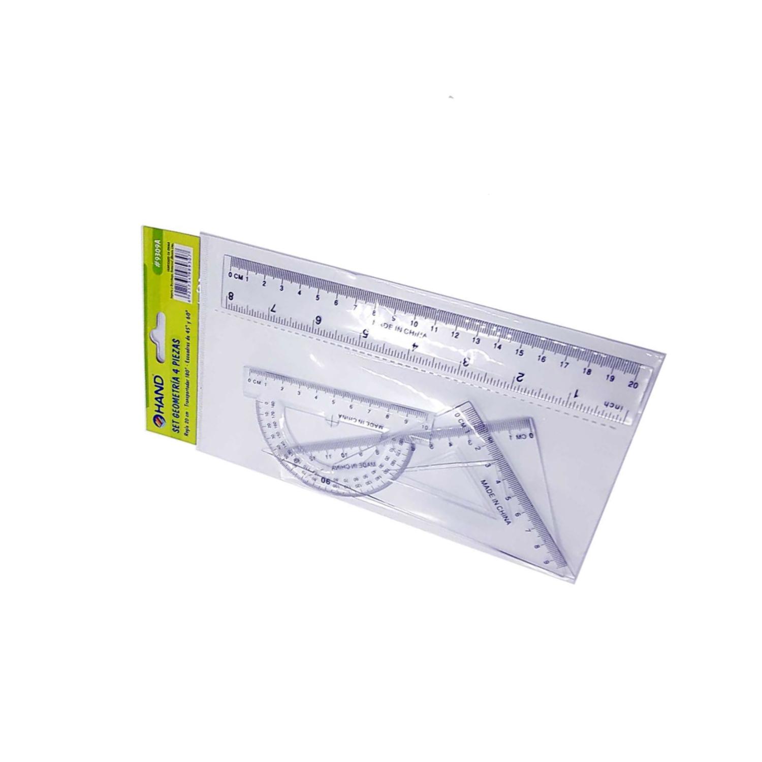 SET GEOMETRÍA REGLA 20CMS + TRANSPORTADOR Y 2 ESCUADRAS - PS - 2