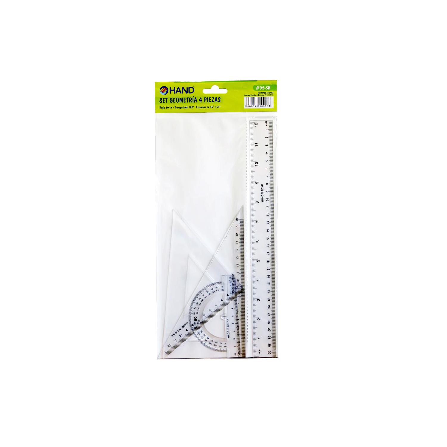 SET GEOMETRÍA REGLA 30CMS + TRANSPORTADOR Y 2 ESCUADRAS - PS - 1