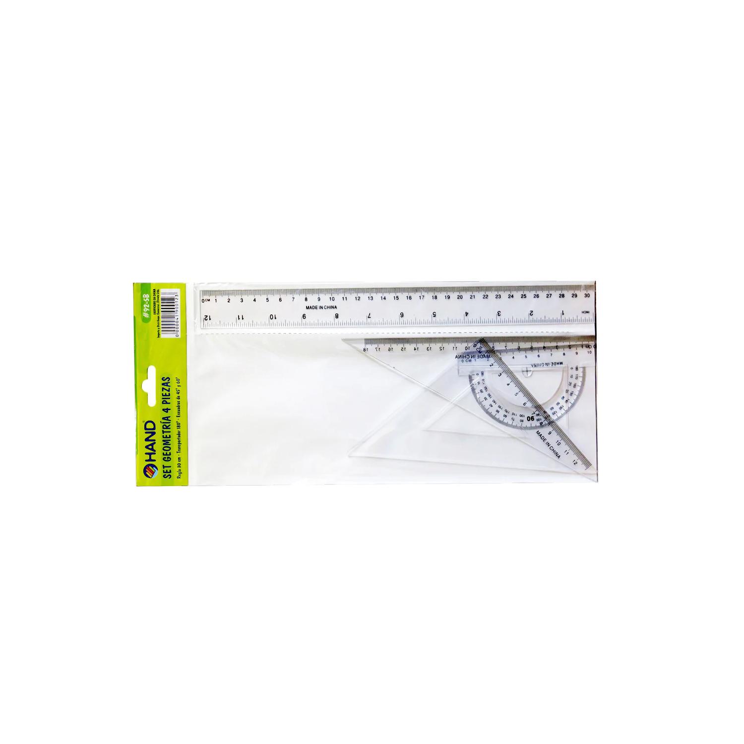SET GEOMETRÍA REGLA 30CMS + TRANSPORTADOR Y 2 ESCUADRAS - PS - 2