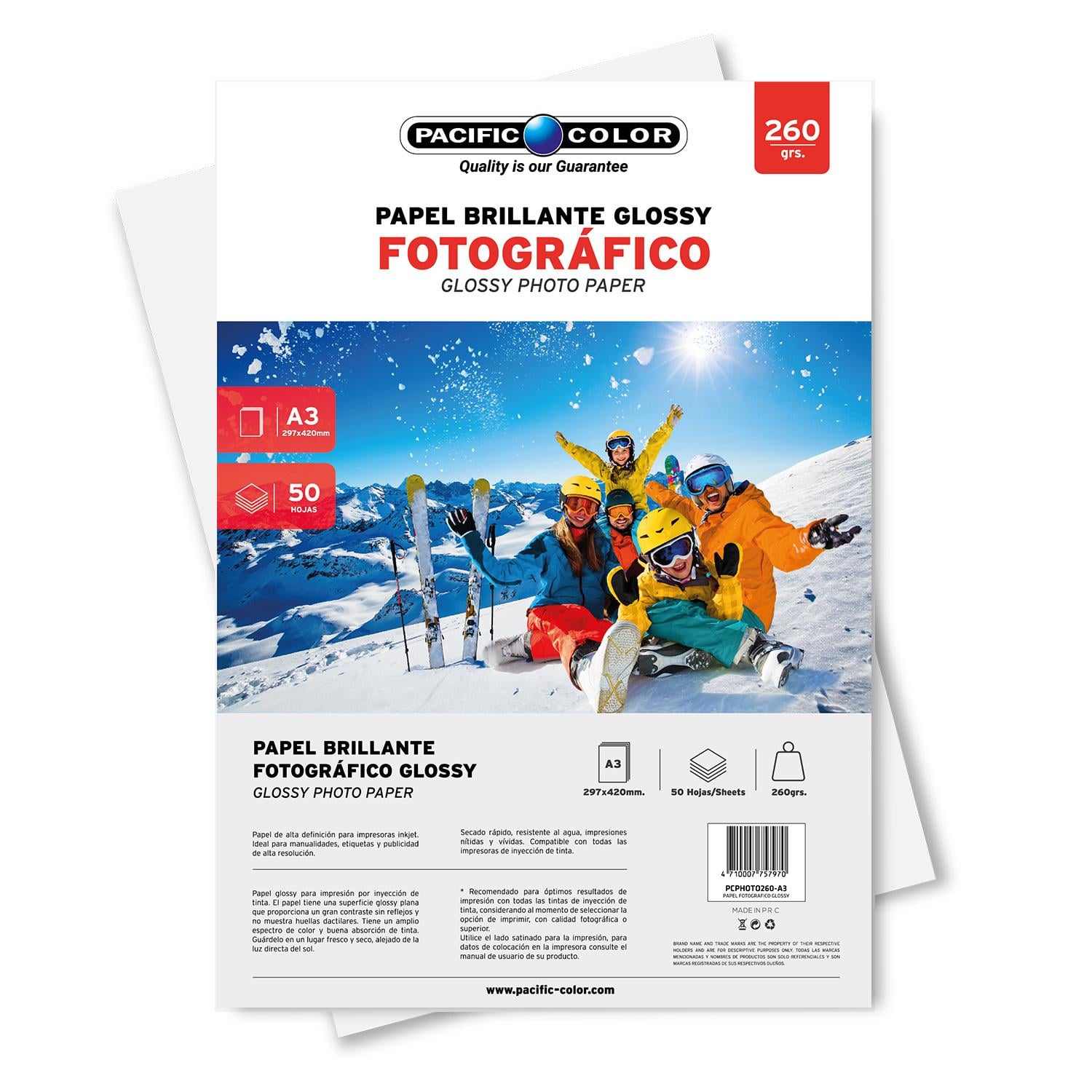 PAPEL FOTOGRÁFICO PACIFIC COLOR GLOSSY 50 HOJAS TAMAÑO A3 260GRS - 1