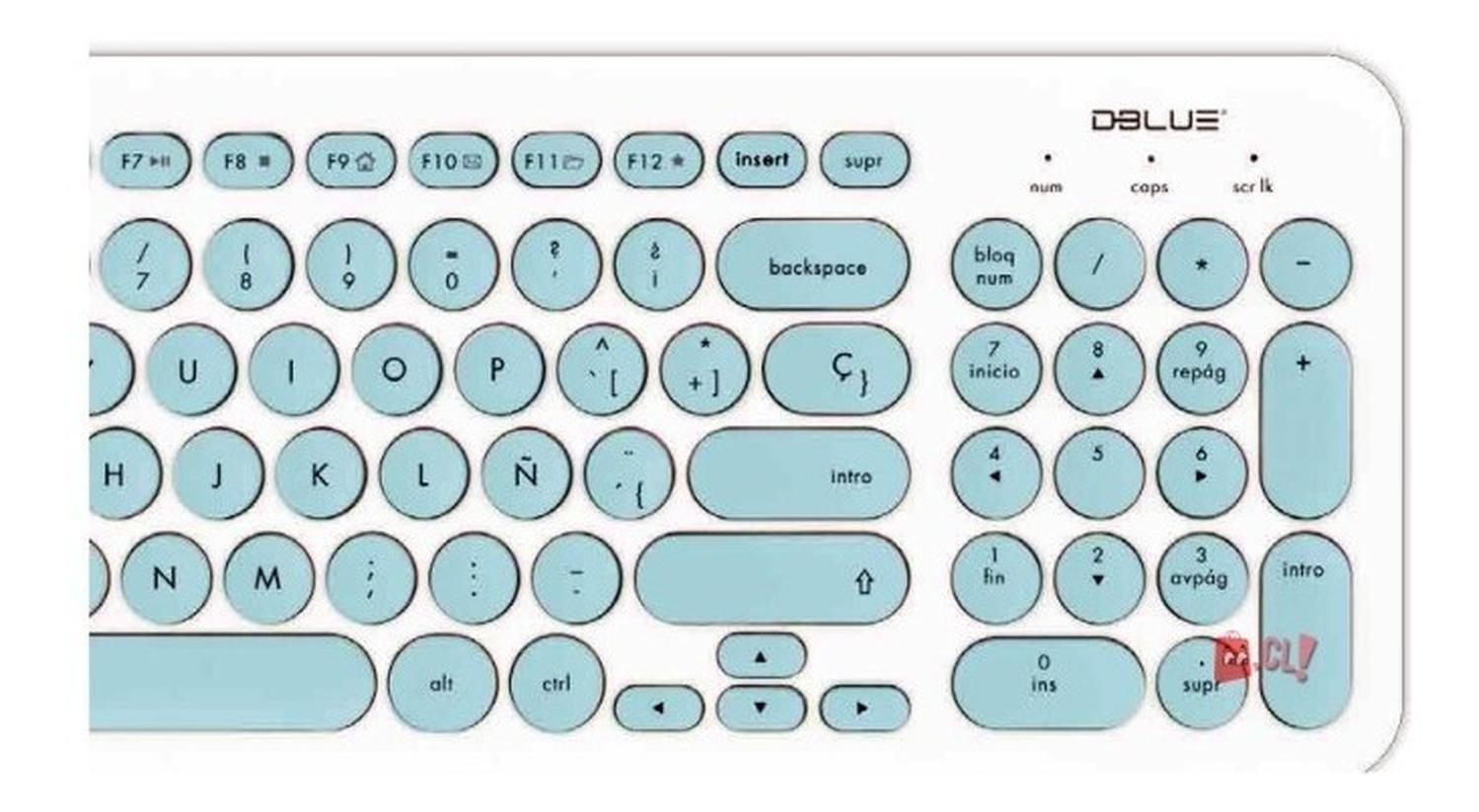 TECLADO UNIVERSAL DBLUE DBK755 USB ULTRA DELGADO BLANCO LETRAS CELESTE ESPAÑOL PS - 2