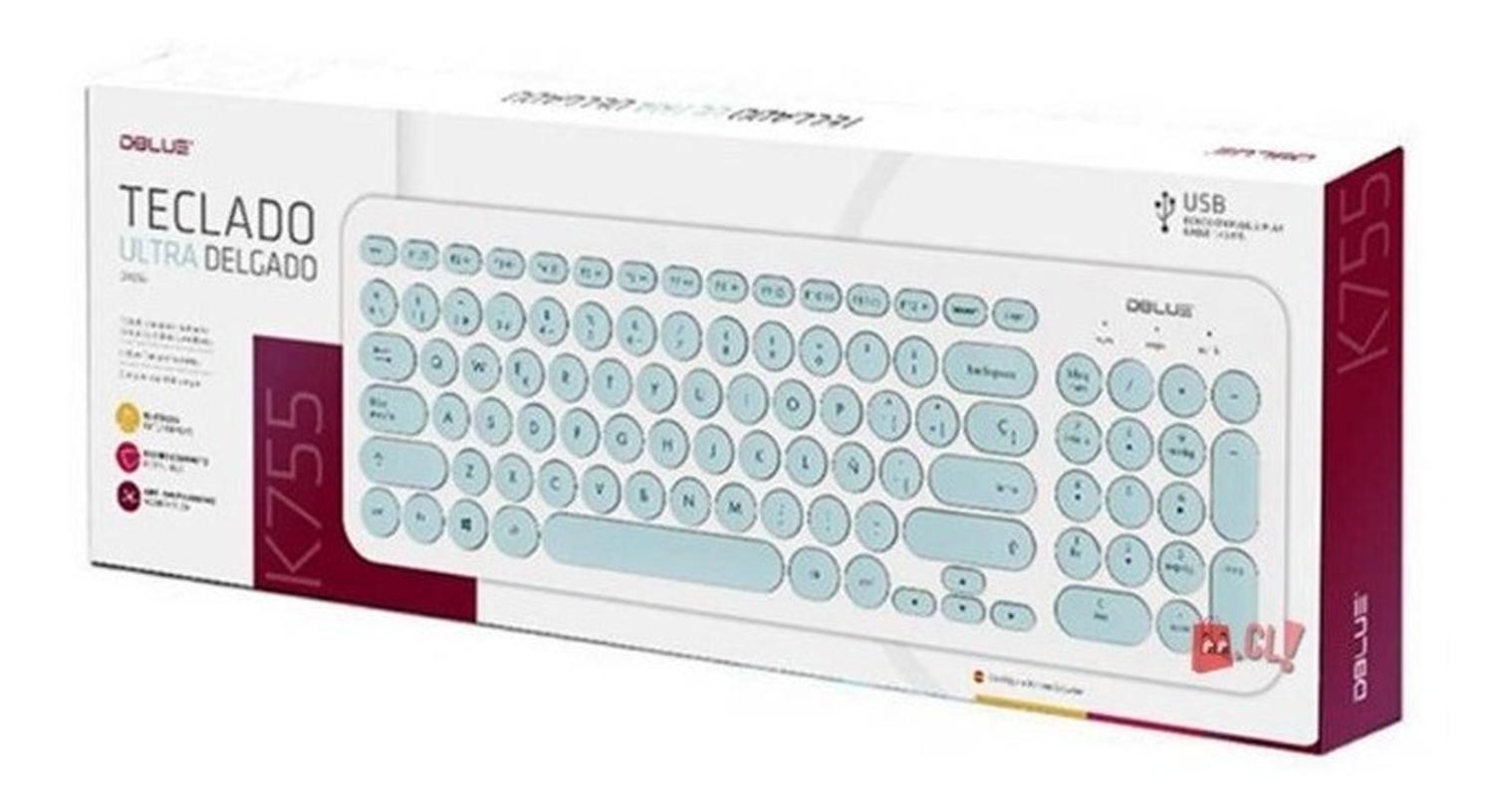 TECLADO UNIVERSAL DBLUE DBK755 USB ULTRA DELGADO BLANCO LETRAS CELESTE ESPAÑOL PS - 3