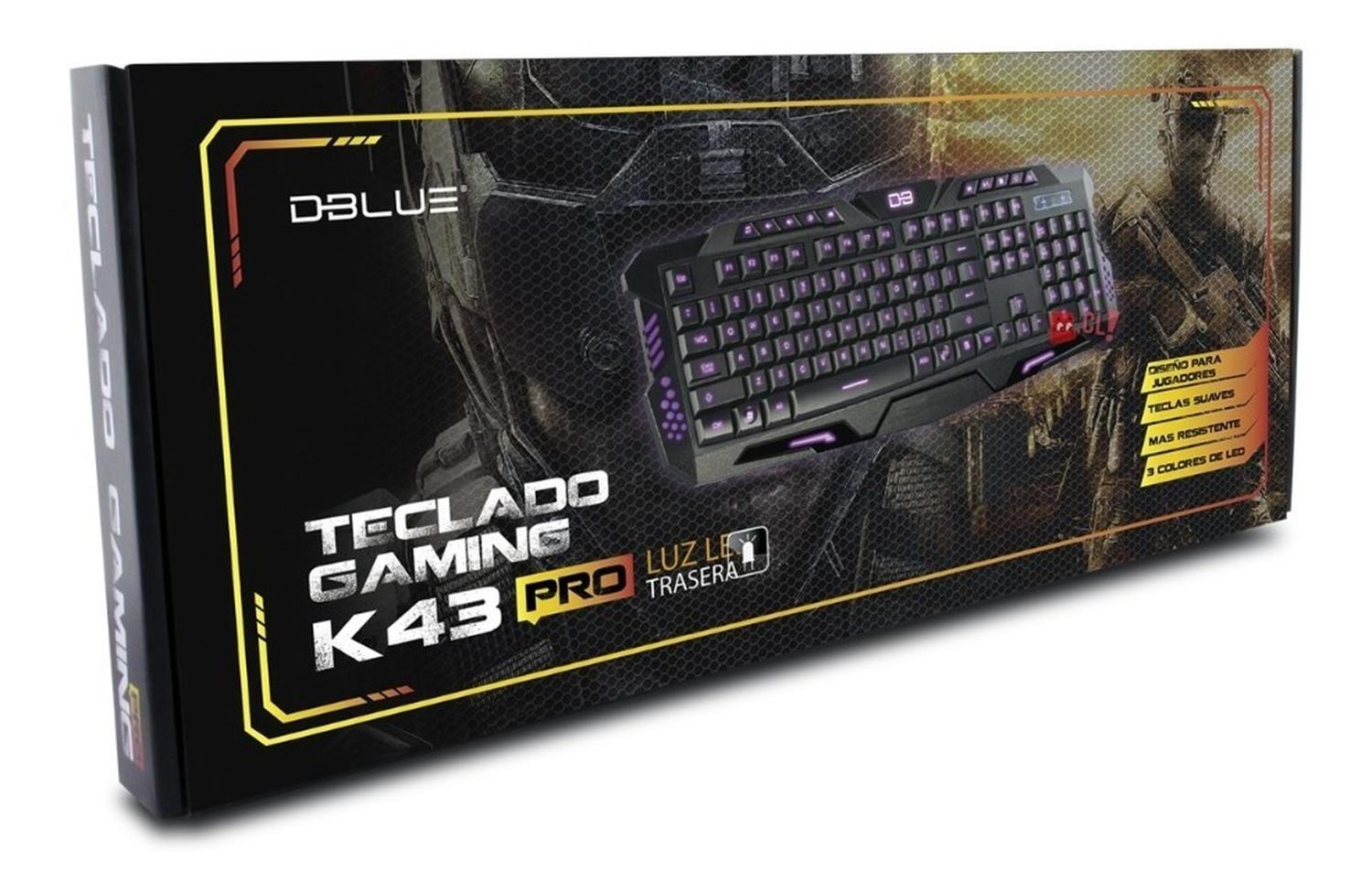 TECLADO GAMER UNIVERSAL DBLUE K43 PRO PC USB ILUMINACIÓN ROJO/AZUL/PURPURA PS - 3
