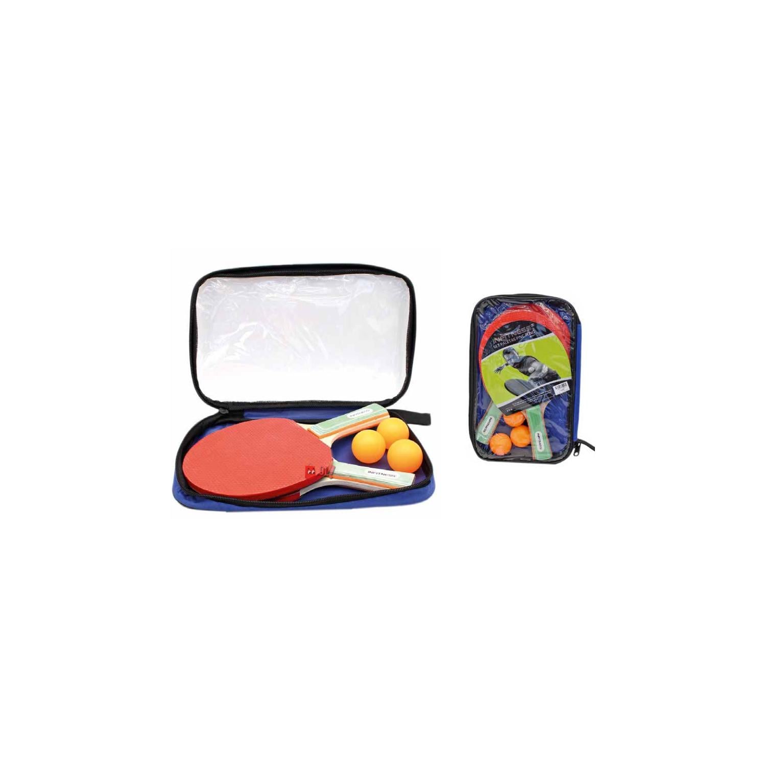 SET 2 TENIS DE MESA / PING PONG PUNTOSTORE MADERA / PLÁSTICO PALETAS ESTUCHE + 3 PELOTAS PS - 3