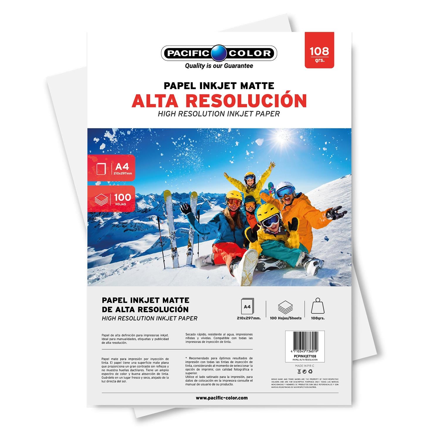 PAPEL INKJET PACIFIC COLOR 100 HOJAS 108GRS A4 - 1