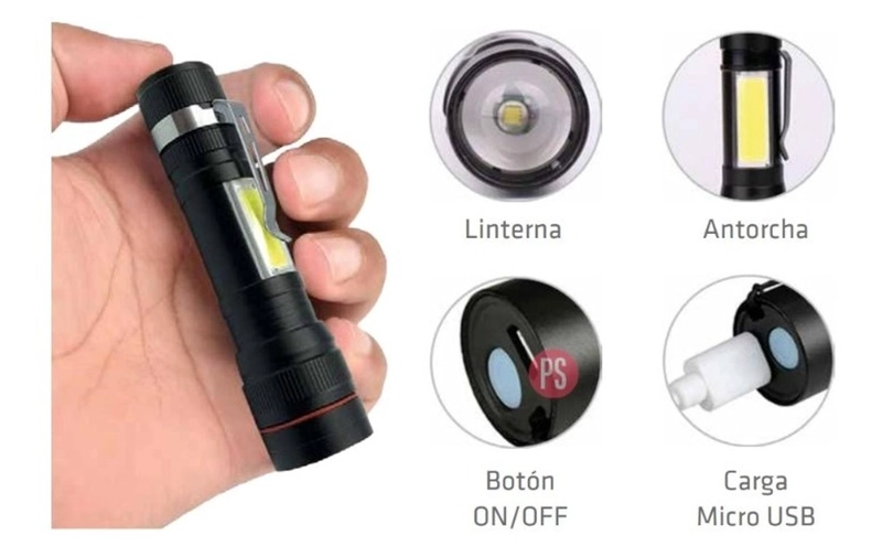 LINTERNA LED ALEACION DE ALUMINIO RECARGABLE USB - PS - 2