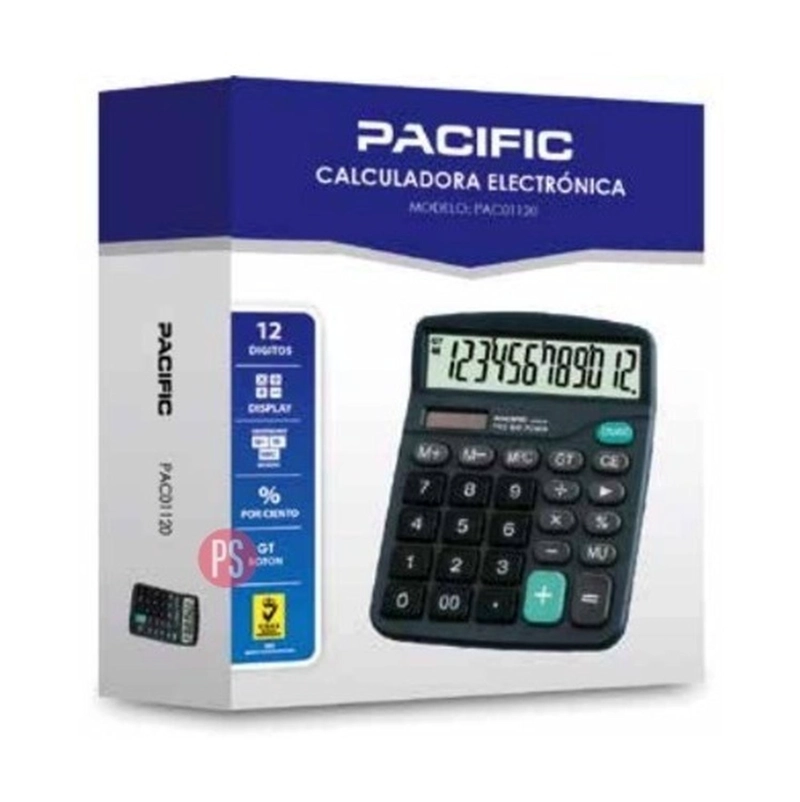 CALCULADORA PACIFIC ELECTRÓNICA 12 DÍGITOS NÚMEROS GRANDES PS - 2