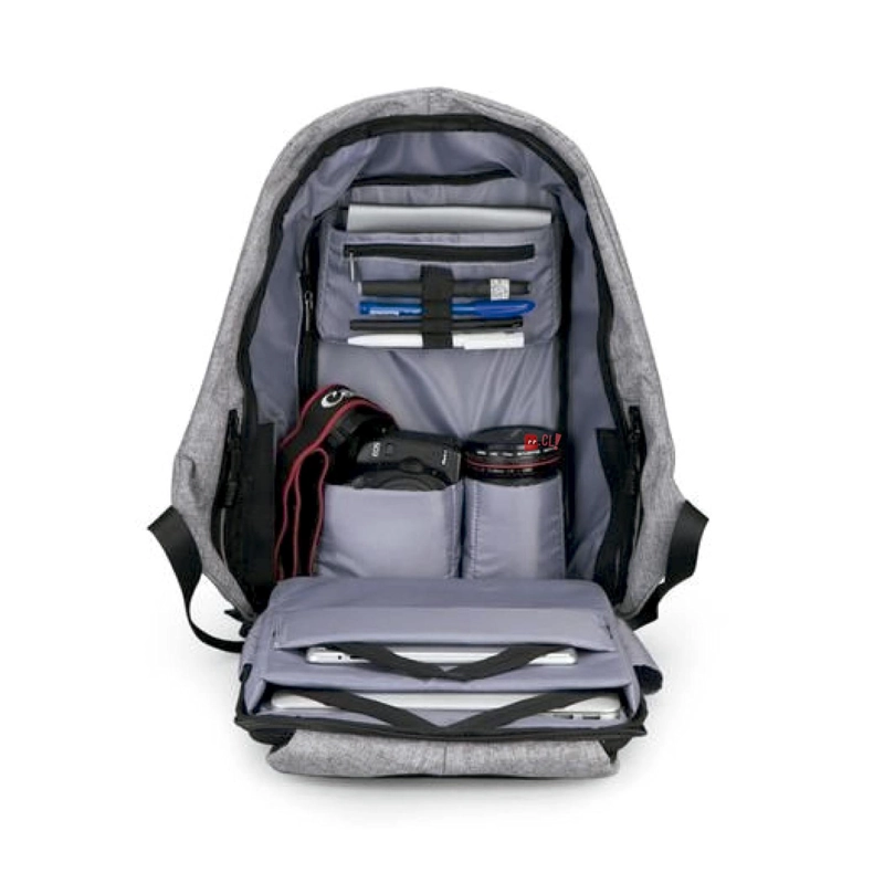 MOCHILA ANTIRROBO IMPERMEABLE USB GRIS - PS - 3