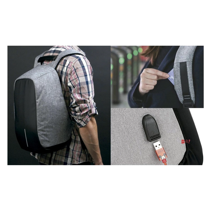 MOCHILA ANTIRROBO IMPERMEABLE USB GRIS - PS - 4