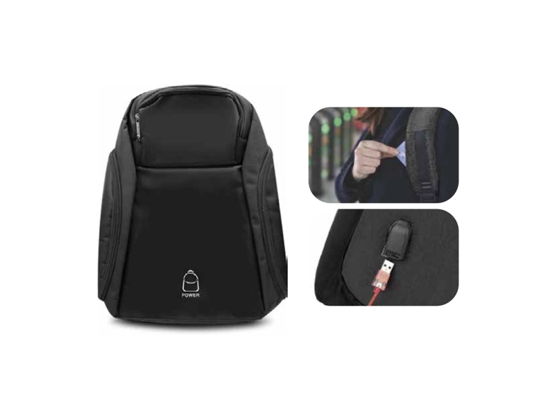 MOCHILA ANTIRROBO IMPERMEABLE USB NEGRO - PS - 1