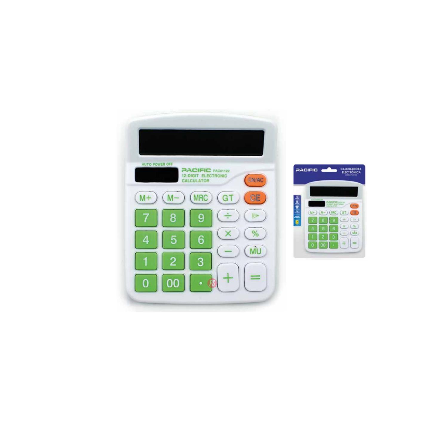 CALCULADORA PACIFIC ELECTRÓNICA 12 DÍGITOS VERDE PS - 2