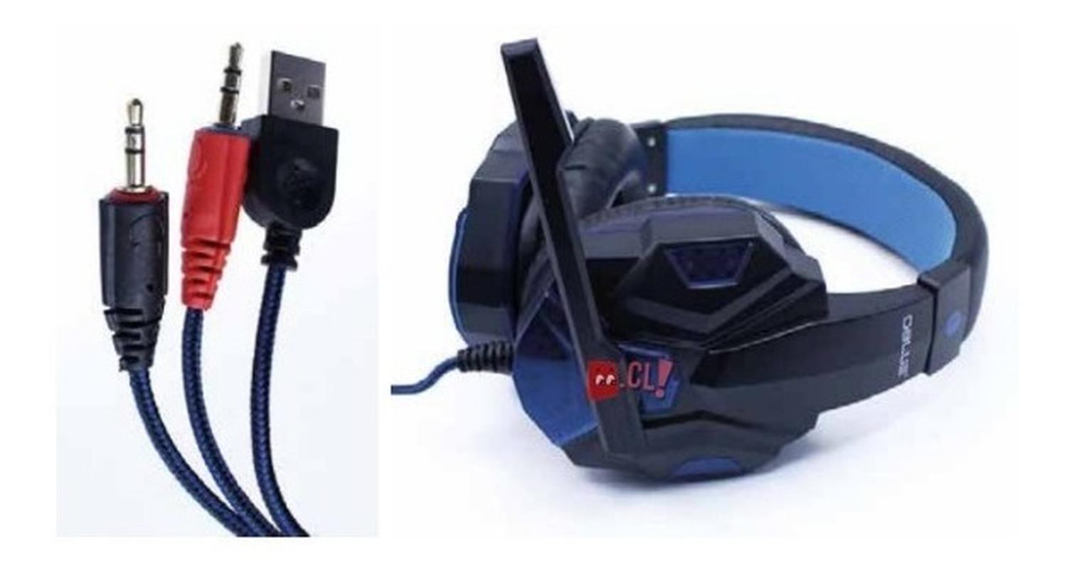 AUDÍFONOS GAMER CON LED AZUL CONECTOR 3,5MM AUDIO Y MIC - PS - 2