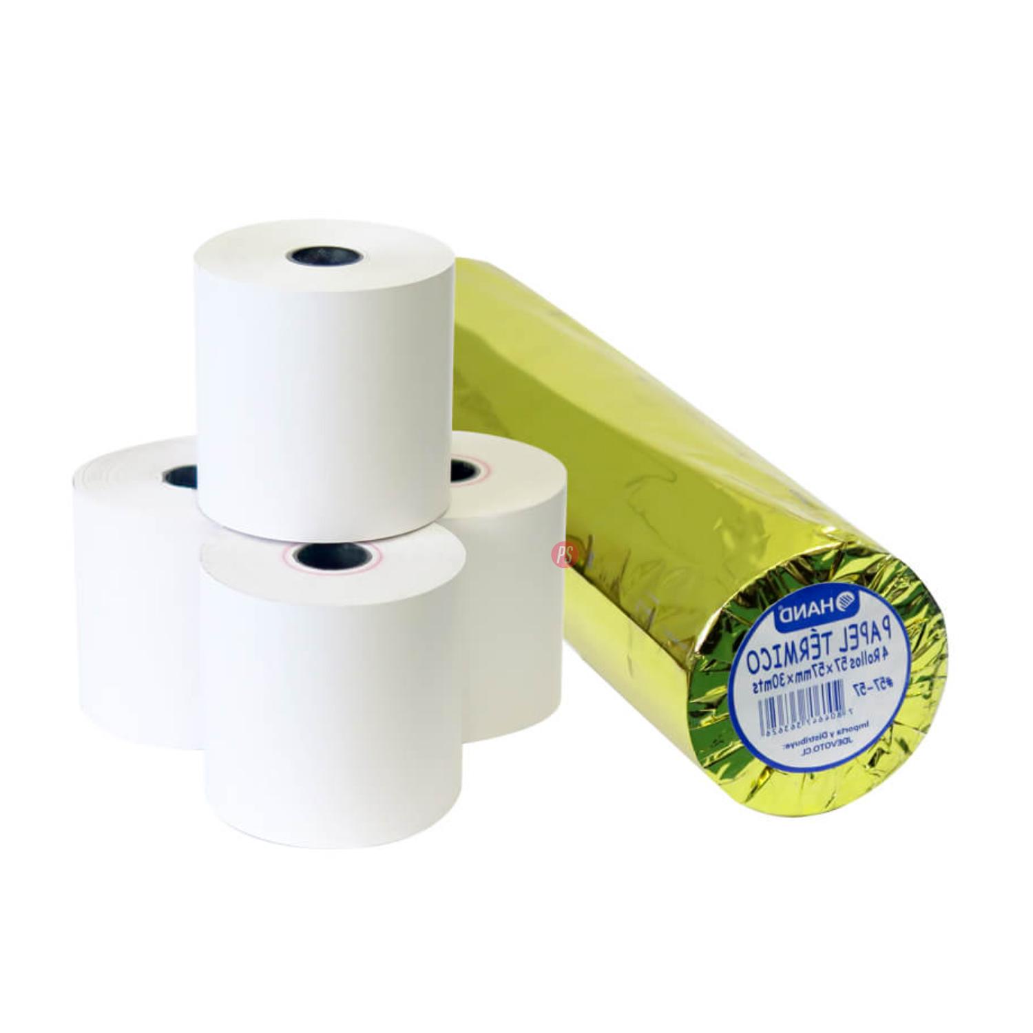 4 ROLLOS PAPEL TÉRMICO 57X57MM 30MTS HAND - PS - 2