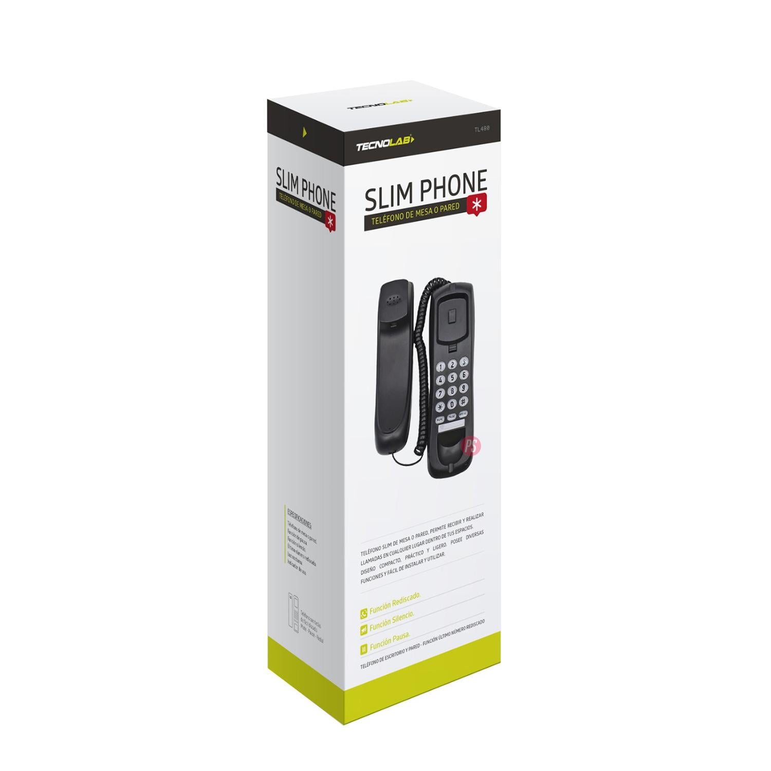 TELÉFONO FIJO TECNOLAB PARA PARED O SOBREMESA NEGRO - PS - 3