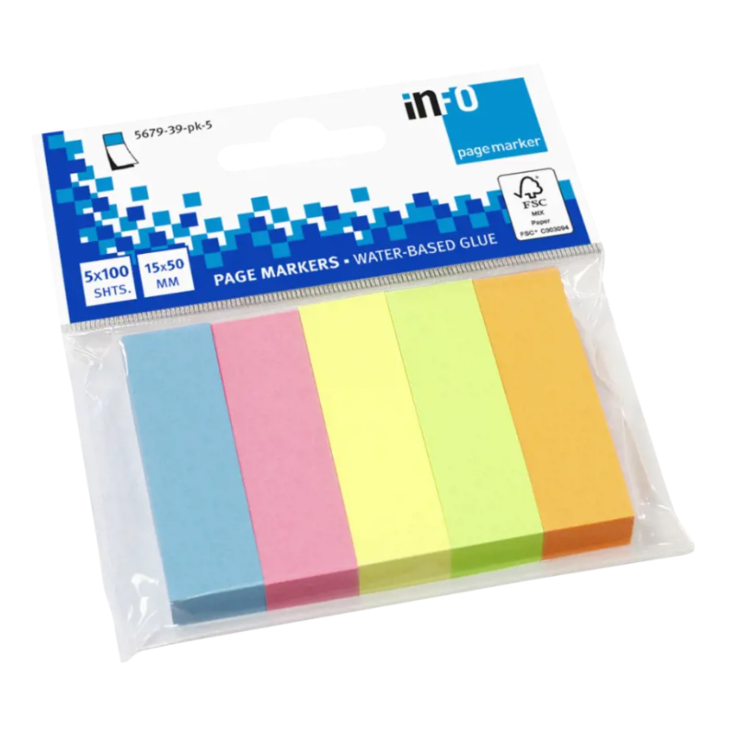 PACK 5 MARCADORES DE PAGINAS 15X50MM PAPEL ADHESIVO COLOR - PS - 1