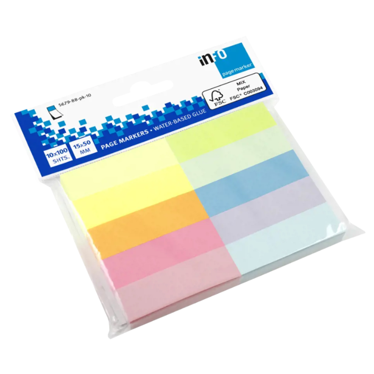 PACK X10 NOTAS ADHESIVAS MARCADORES DE PAGINAS PUNTOSTORE 15X50MM PAPEL COLOR - 1