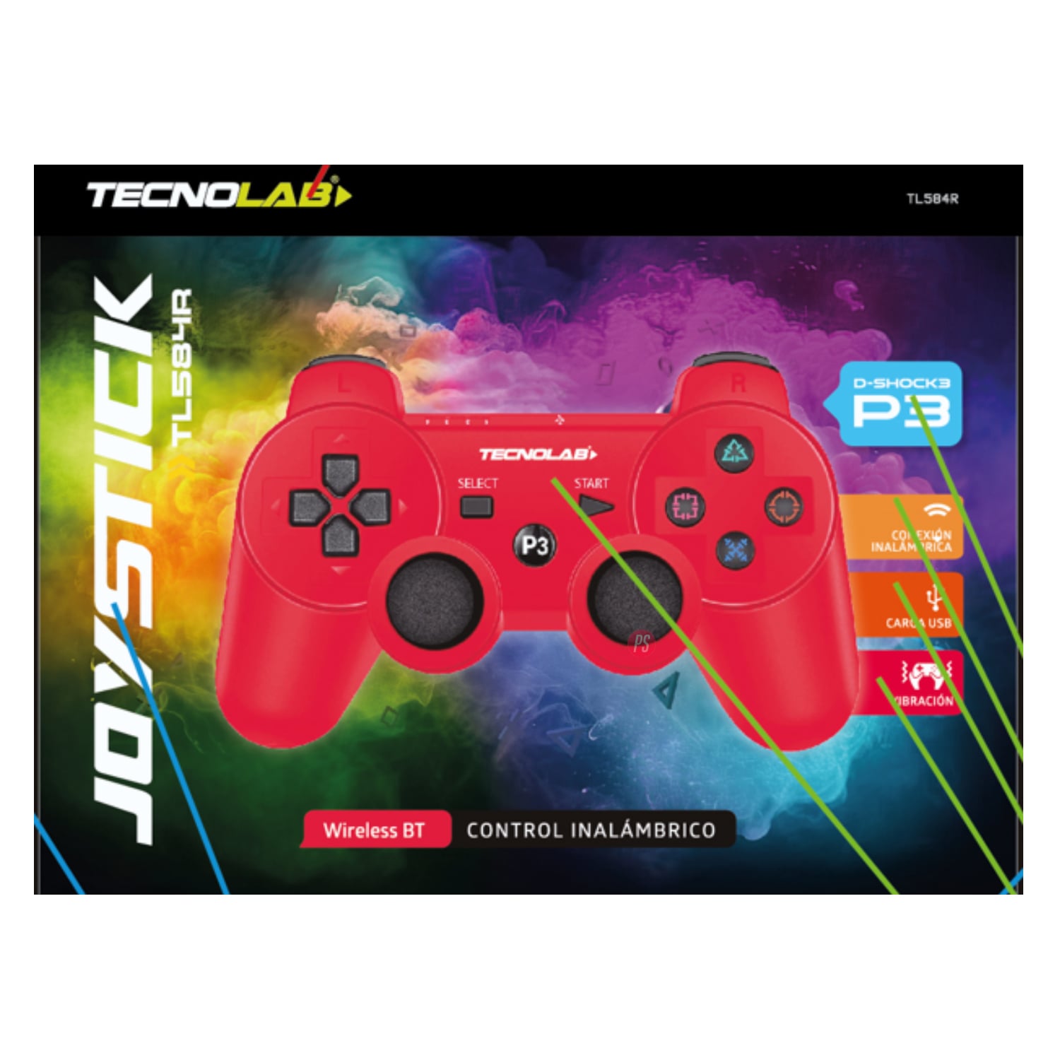 JOYSTICK PS3 D3 TECNOLAB COMPATIBLE CON BLUETOOTH Y VIBRACIÓN ROJO PS - 3