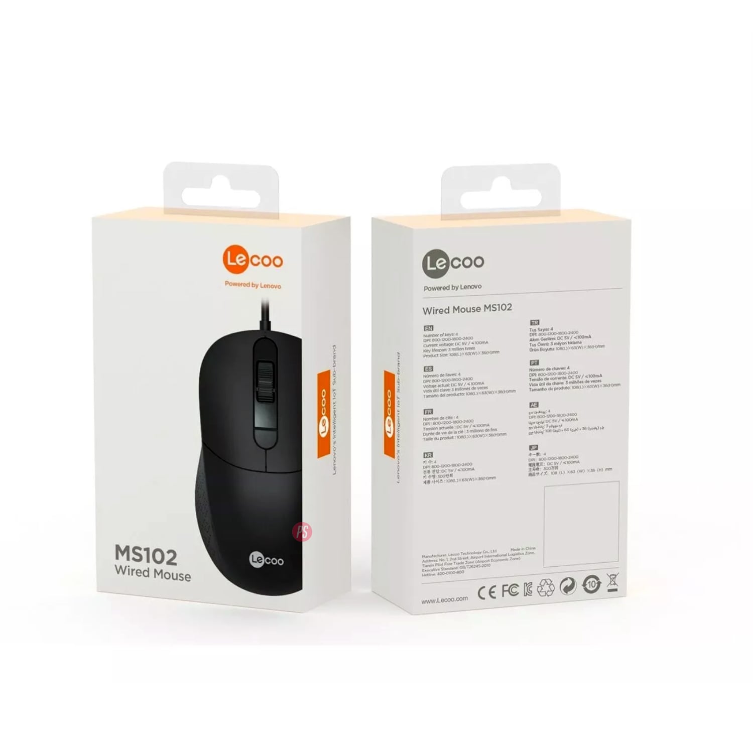 MOUSE LENOVO USB DPI AJUSTABLE LECOO MS102 NEGRO PS - 4