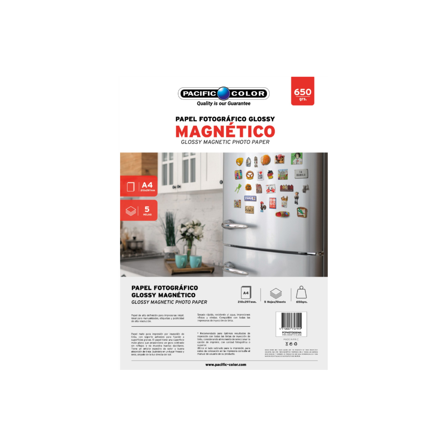PAPEL FOTOGRÁFICO PACIFIC COLOR MAGNÉTICO DE 650GRS TAMAÑO A4 - 1