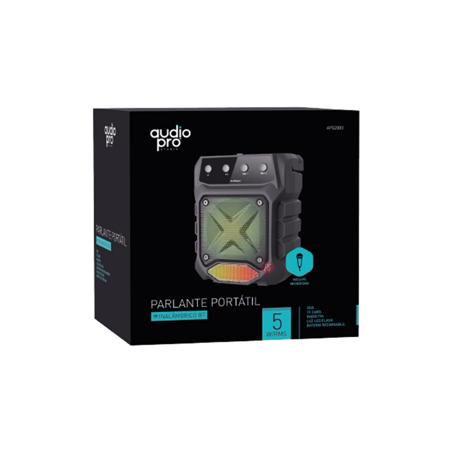PARLANTE BLUETOOTH AUDIO PRO CON MICRÓFONO E ILUMINACIÓN RGB NEGRO - 2