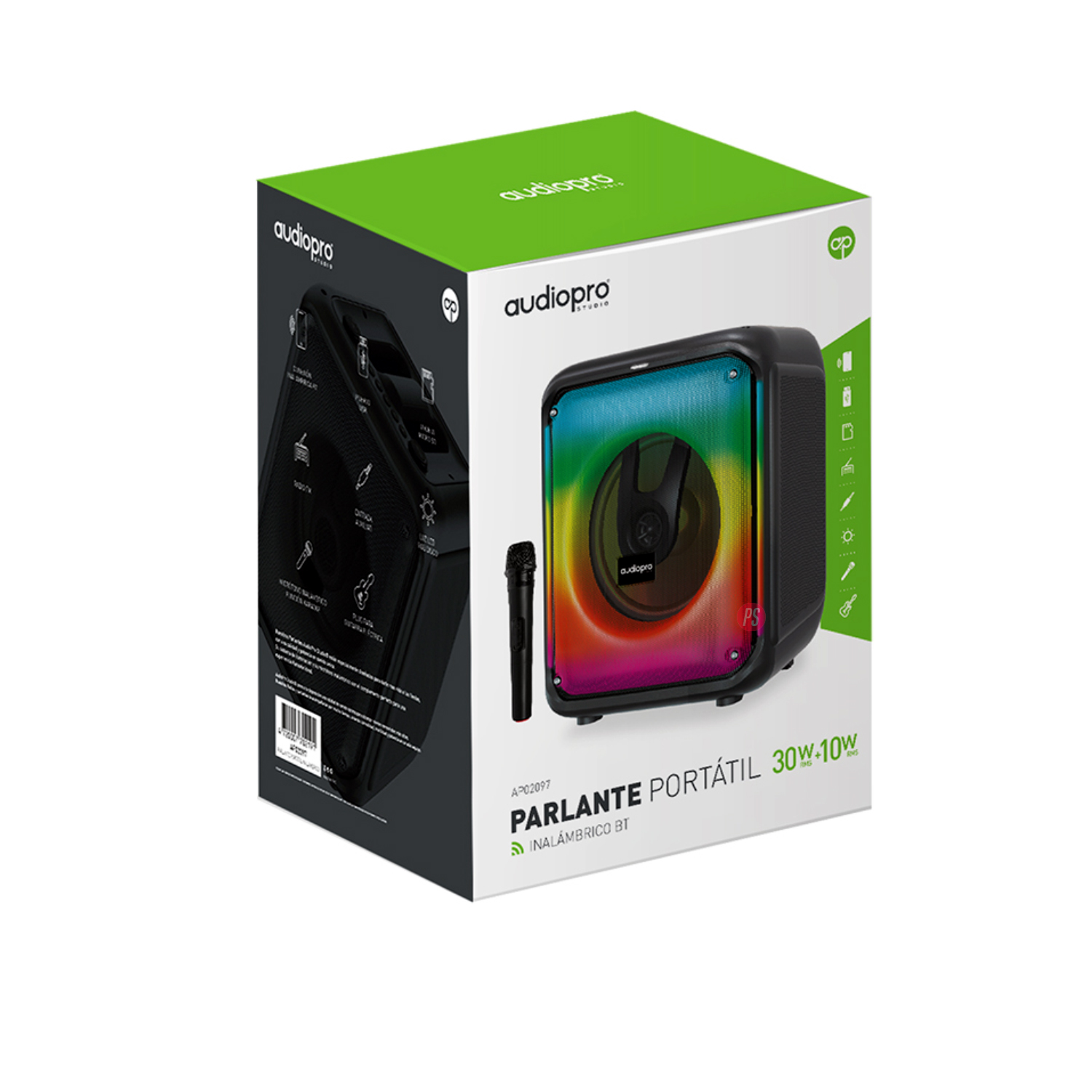 PARLANTE BLUETOOTH AUDIO PRO KARAOKE MICRÓFONO E ILUMINACIÓN RGB - 2