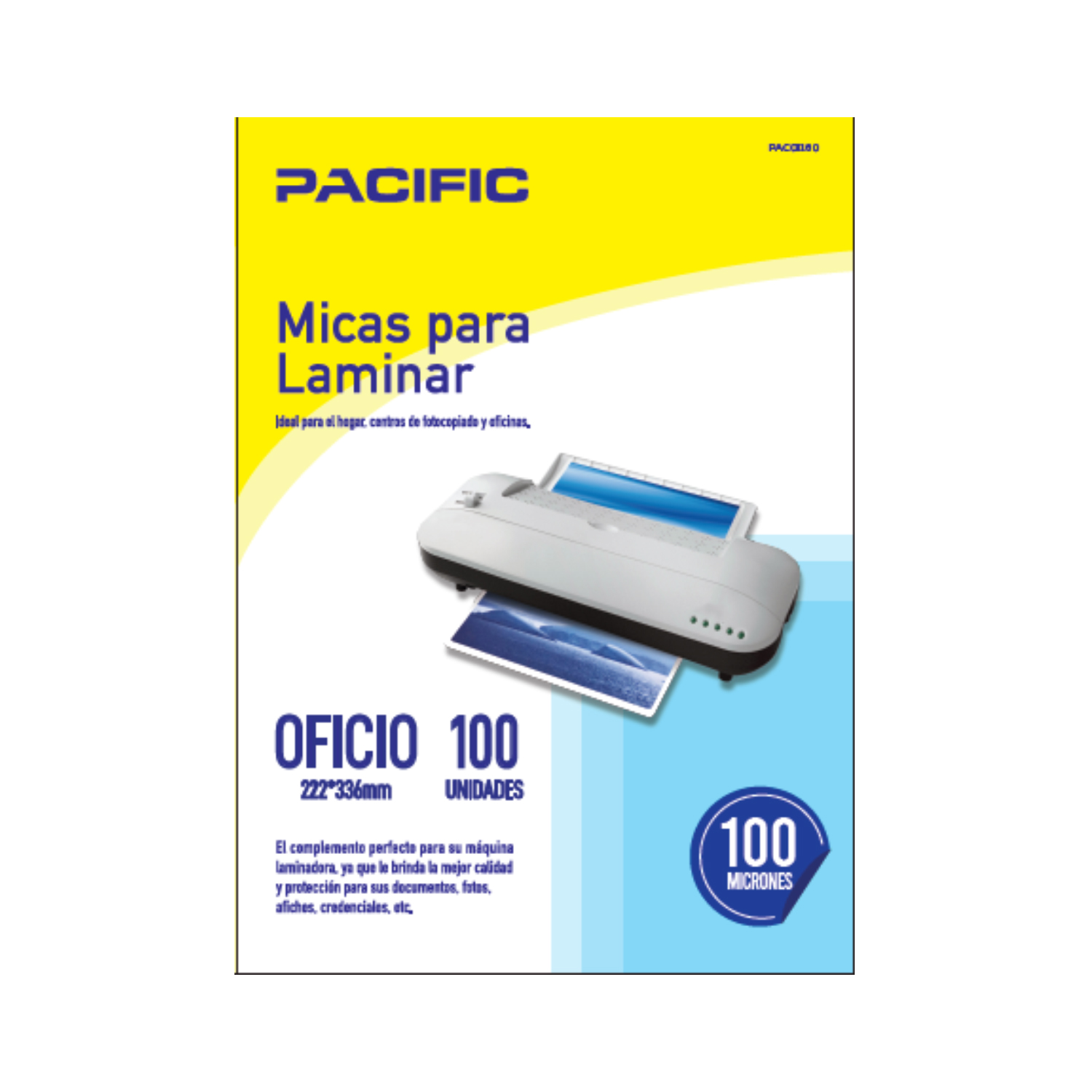 PACK X100 MICAS PARA LAMINAR PACIFIC TERMOLAMINADORA MICRONES TAMAÑO OFICIO - 1