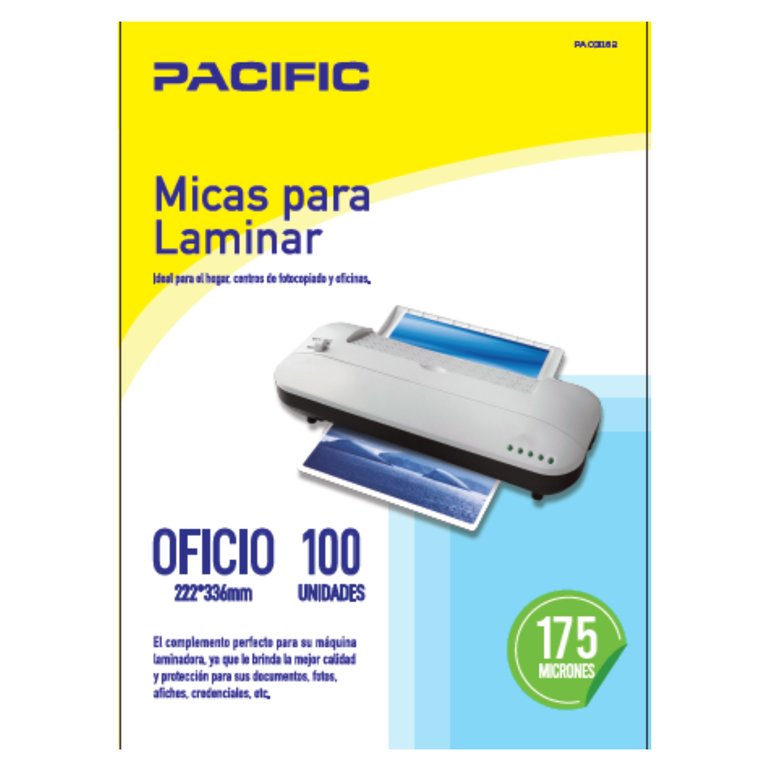 PACK X100 MICAS PARA LAMINAR PACIFIC TERMOLAMINADORA 175 MICRONES TAMAÑO OFICIO - 1