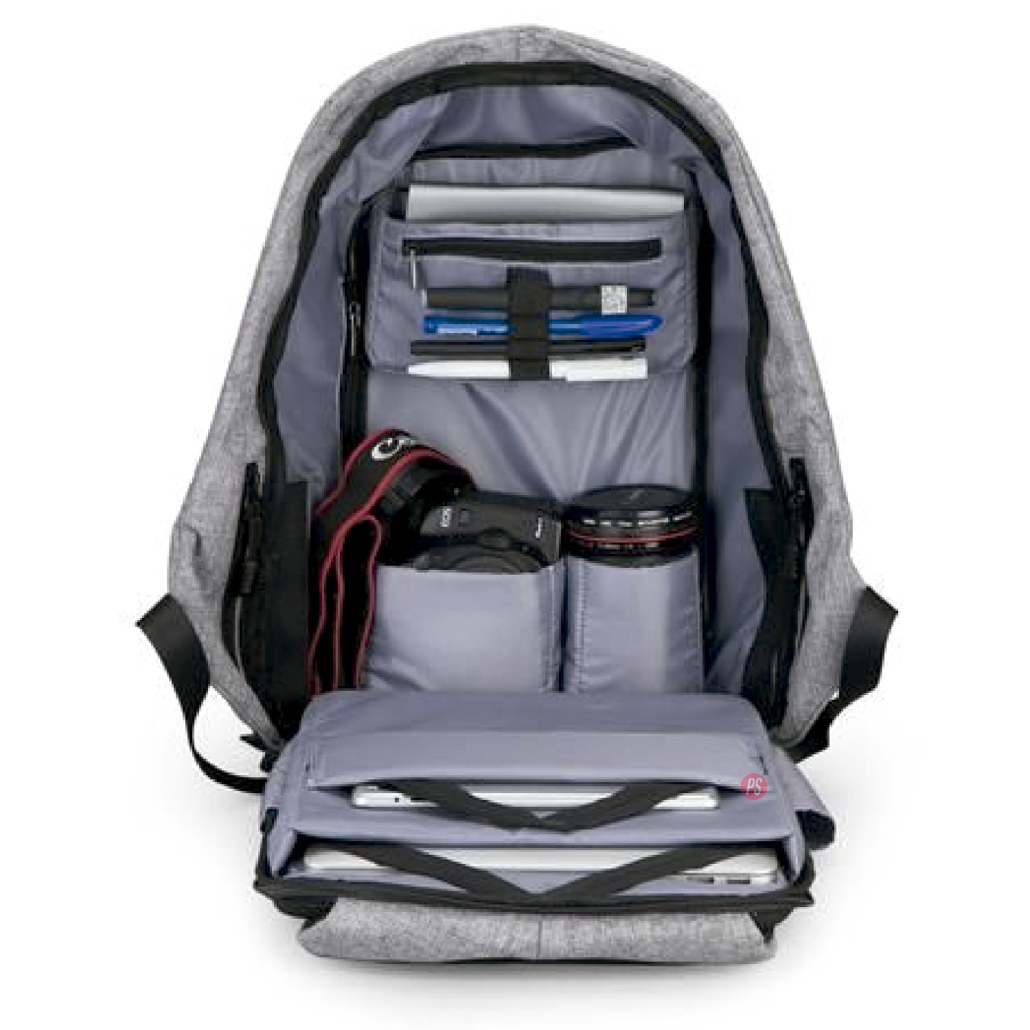 MOCHILA ANTIRROBO IMPERMEABLE USB COLOR GRIS - PS - 2