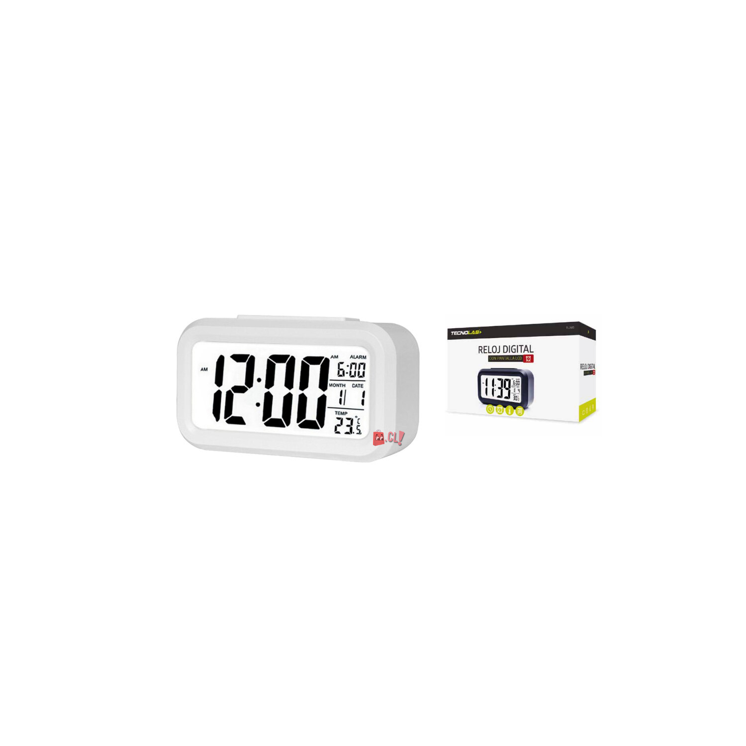 RELOJ DESPERTADOR TECNOLAB BLANCO PANTALLA LCD FECHA Y CALENDARIO - 2