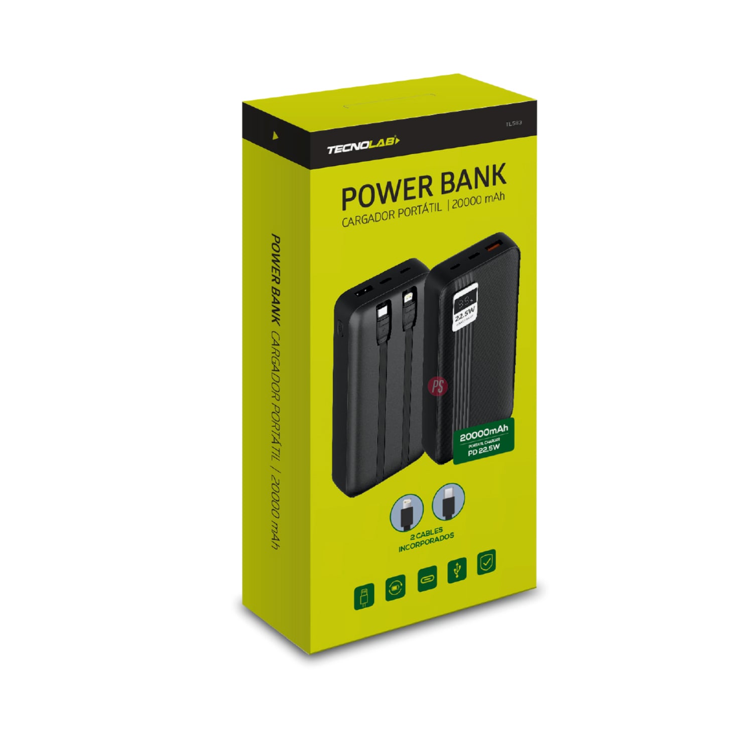 POWER BANK 20000MAH 22.5W + 2 CABLES INCLUIDOS BLANCO - PS - 4