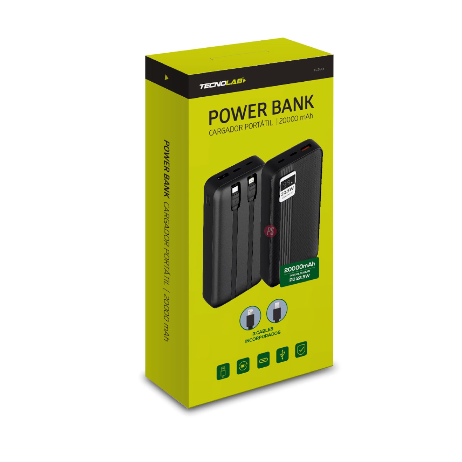 POWER BANK 20000MAH 22.5W + 2 CABLES INCLUIDOS NEGRO - PS - 4