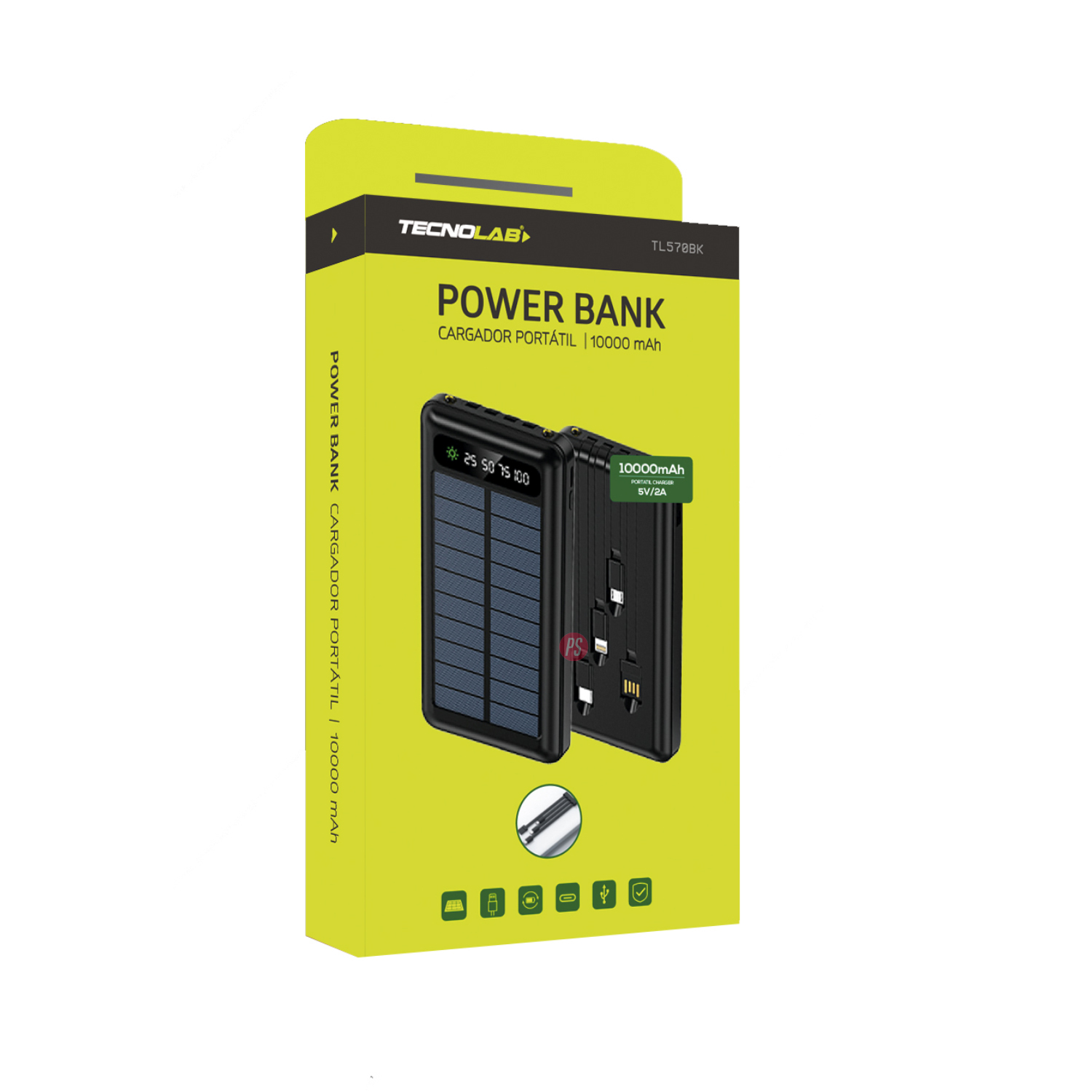 POWER BANK SOLAR 10000MAH CON CABLE CARGA BLANCO - PS - 4