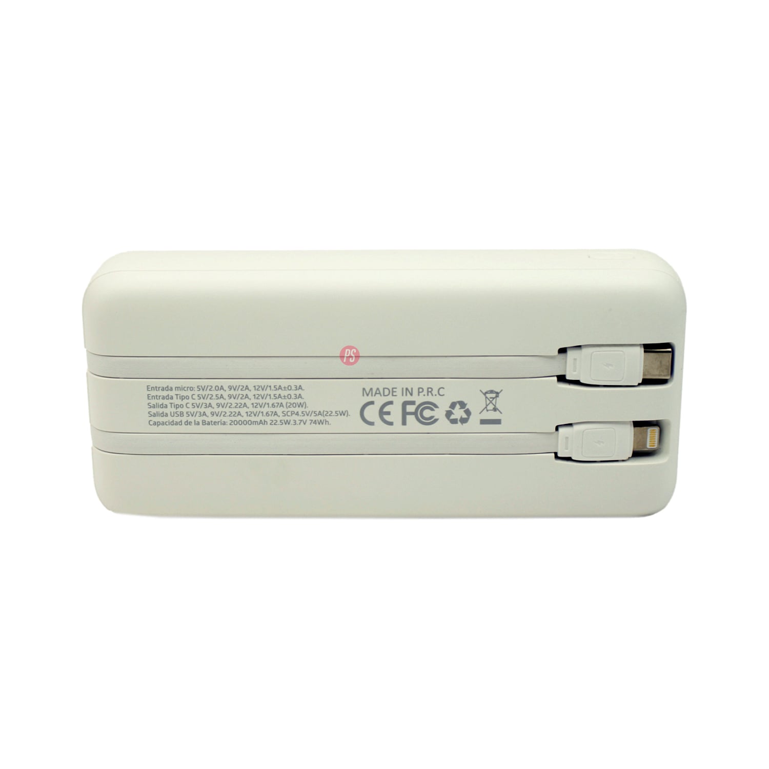 POWER BANK 20000MAH 22.5W LED DISPLAY + CABLES BLANCO - PS - 4