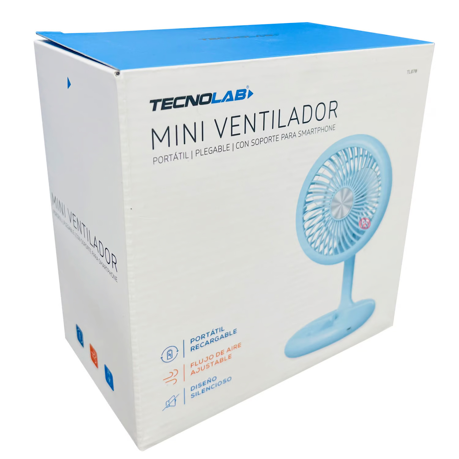 MINI VENTILADOR TECNOLAB PLEGABLE DE MANO RECARGABLE AZUL PS - 4