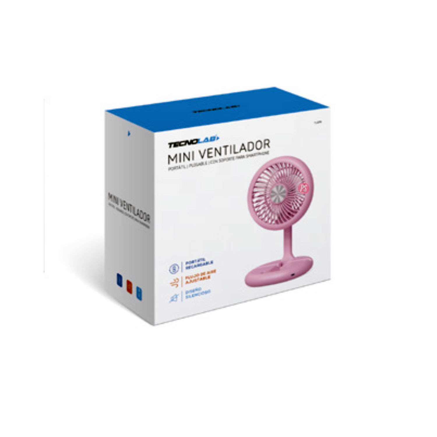 MINI VENTILADOR TECNOLAB PLEGABLE DE MANO RECARGABLE ROSA PS - 3