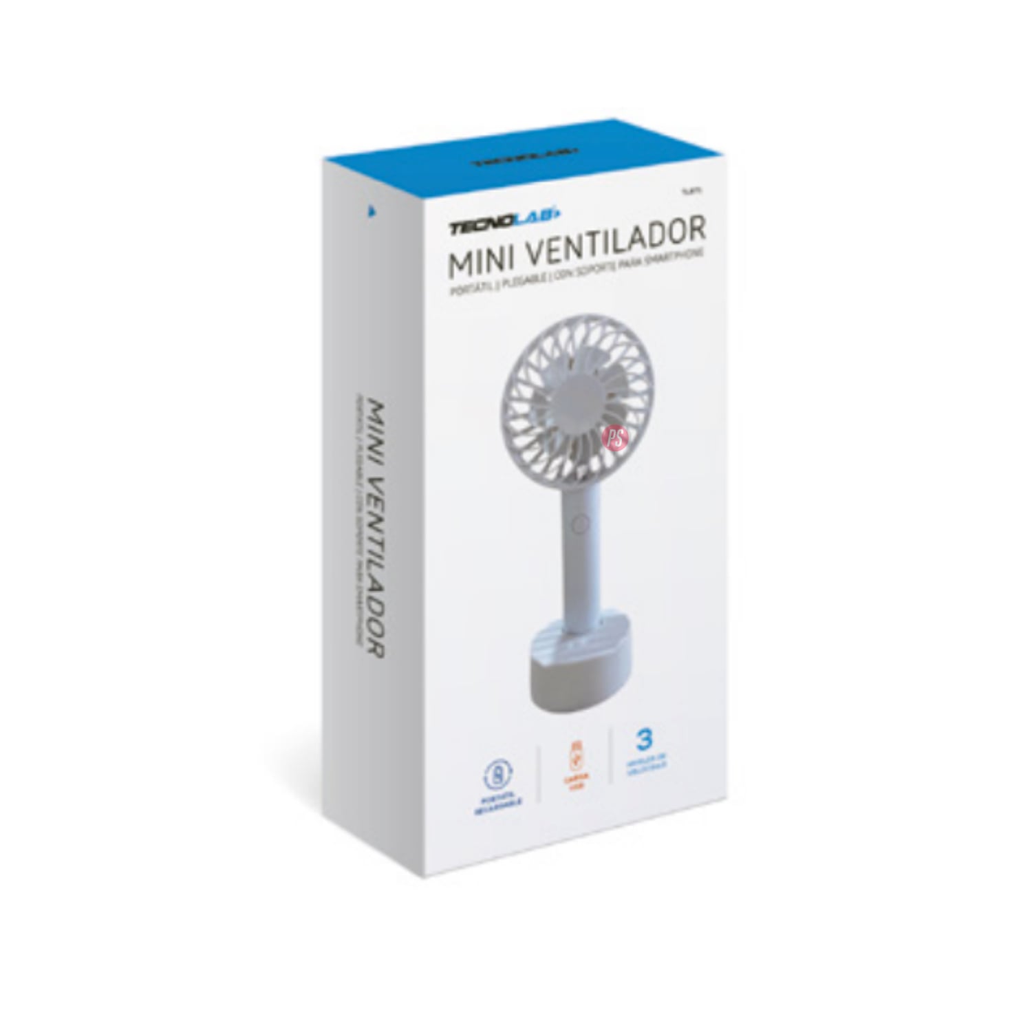 MINI VENTILADOR TECNOLAB DE MANO RECARGABLE 500MAH BLANCO PS - 4