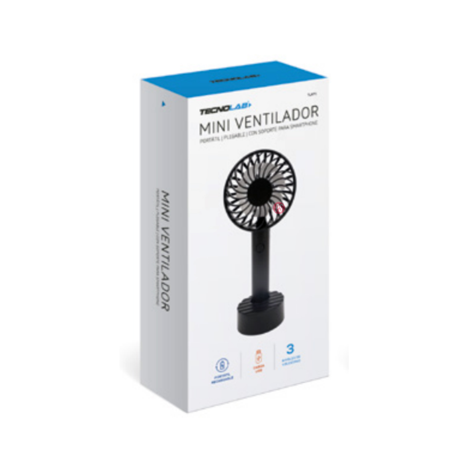 MINI VENTILADOR TECNOLAB DE MANO RECARGABLE 500MAH NEGRO PS - 3